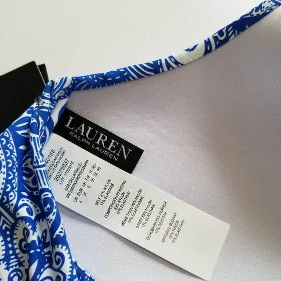Lauren Ralph Lauren Twist-Front Halter Bikini Top - Artisanal Woodblock Size 4